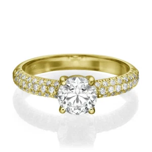 1 2/3 Carat H VS1 Sparkling Diamond Engagement Ring Round Cut 18K Yellow Gold - Picture 1 of 7