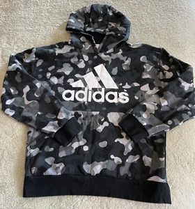 Adidas Jungen schwarz weiß grau getarnt langärmeliger Hoodie XL 18-20 - Bild 1 von 9
