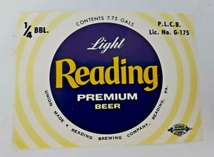 VINTAGE Reading Brewery Co. READING LIGHT PREMIUM BEER Etikett PA 7,75Gal 1/4 BBL. - Bild 1 von 7