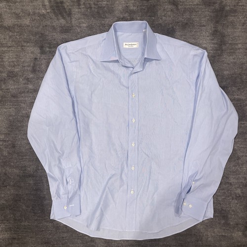 SAINT LAURENT (YSL) Camicia elegante Yves Saint Laurent uomo blu con bottoni taglia 17 43