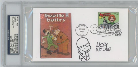 Mort Walker Signed Beetle Bailey Cachet October 1, 1995 PSA Slabbed Cover