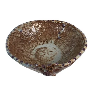 Vintage Hand Made Pottery Bowl Dish Textured Freeform 6.5” Art - Picture 1 of 9