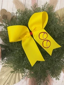 Softball Cheer appliqué hair bow yellow & deep red 7.5x7.25x2.75" - Picture 1 of 1