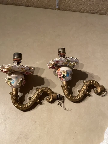 Vintage Ceramic  Rose Theme Pair Of Wall Light Sconces Cover