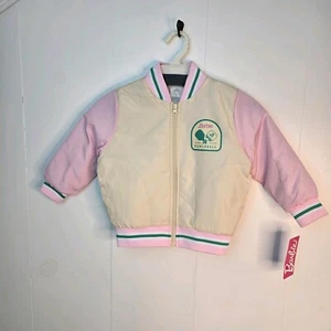 Barbie Design On Jacket Girls Size $4Pink White Zip Front Long Sleeve Puffer New - Picture 1 of 4