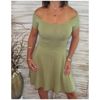 Vestido sexy fora do ombro costas cruzadas linha A manga curta flare verde sálvia P/M/G - Imagem 1 de 4