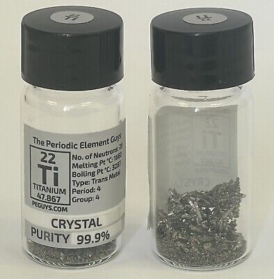 Titanio Cristales 99.9% 2 Gramos En Labeled Periódicos Elemento Botella • 22.03€