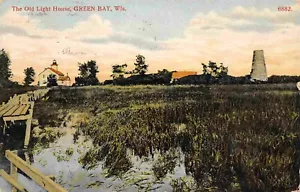 The Old & New Lighthouse Green Bay Wisconsin 1914 postcard - Picture 1 of 2