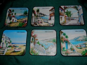 Vintage 6er Set, Islas Canarias Untersetzer mit Korkrücken, nie benutzt. - Bild 1 von 4