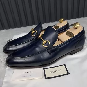 Gucci Jordaan Horsebit Penny Loafers Heels Blue Leather 8 G or 8.5 US or 42 EUR* - Picture 1 of 11