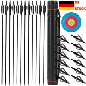 Bogenschießen Jagd 30" Carbon Pfeile Spine 500 Köcher Breitspitzen für Pfeil - Bild 1 von 26