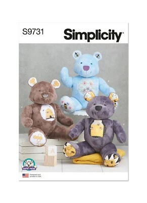 SIMPLICITY 9731 JOINTED STUFFED BEARS Sewing Pattern  18"  46cms Skill: AVERAGE - Image 1 of 4