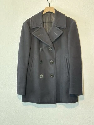 Vintage 50s Navy Pea Coat Mens Size 36 Overcoat Button Wool Heavy - Image 1 of 4
