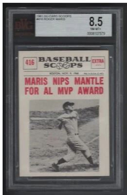 1961 NU-Card Scoops #416 Maris Nips Mantle en muy buen estado 8,5 casi nuevo-como nuevo+ Beauty of Yank Stars Foto 1 de 2
