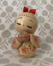 Vintage Japanese Kokeshi Hand-Painted Girl with Ball Wooden Doll 6