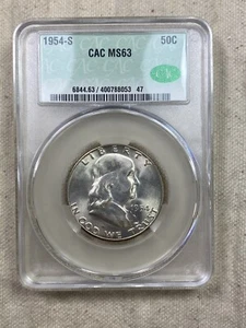 1954 S Franklin Half Dollar CACG MS 63 White Flashy Stempelglanz - Bild 1 von 4