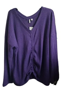 Cato Blouse Ribbed Front Cinch Drawstring Knit Purple Size 22/24w #TB - Picture 1 of 1