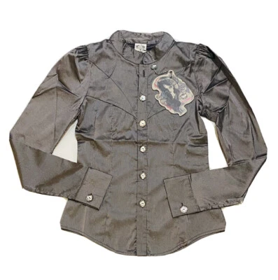 Camisa gótica NUVULA feminina tamanho M cinza metálico listrada G/S  - Imagem 1 de 4