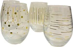 Vintage Set Of 4 Festive Stemless Mikasa Cheers Wine Glasses White Wine Goblets - Picture 1 of 10
