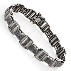 Mens Enhanced Black And White Diamond 14K Black Rhodium Finish Link Bracelet 