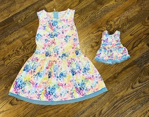 American Girl Doll 18” & Me Girls Size 7 Pink Blue Green Matching Dresses Stars - Picture 1 of 11