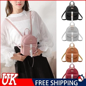 Women Preppy Style Hit Color Bow Leaf Backpack Cute Leather Shoulder Bag - Picture 1 of 21