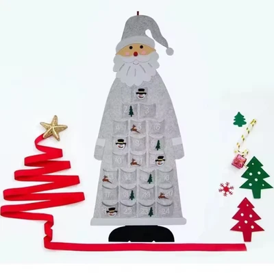 Christmas Santa Felt Advent Calendar 24 Pockets Wall Hanging for Kids - Image 1 of 4