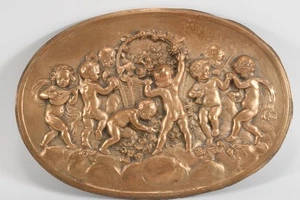 Q17N13- Jugendstil Bronze Relief Putti mit Blumenkorb monog. H.Z. um 1900 - Bild 1 von 12