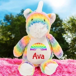 Personalised Rainbow Unicorn Plushie | Kids Plush Soft Toy Teddy Unicorn - Picture 1 of 2