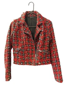 Sweet Rain Jacket Women’s Size Medium Waist Length Zip Up Red Collared EUC - Picture 1 of 9