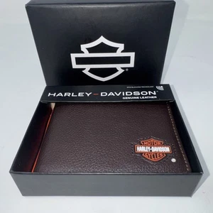 Harley Davidson Brown Wallet Leather Geniune Bi-fold RFID Blocker Motorcycle - Picture 1 of 5