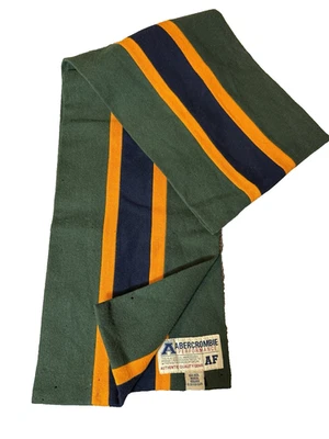 Bufanda de colección Abercrombie Fitch 100 % lana verde a rayas logotipo de rendimiento años 90 Y2K Foto 1 de 4