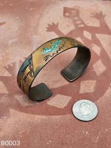 Bracelet Vintage Copper & Turquoise Mosaic Kokopelli - Picture 1 of 5