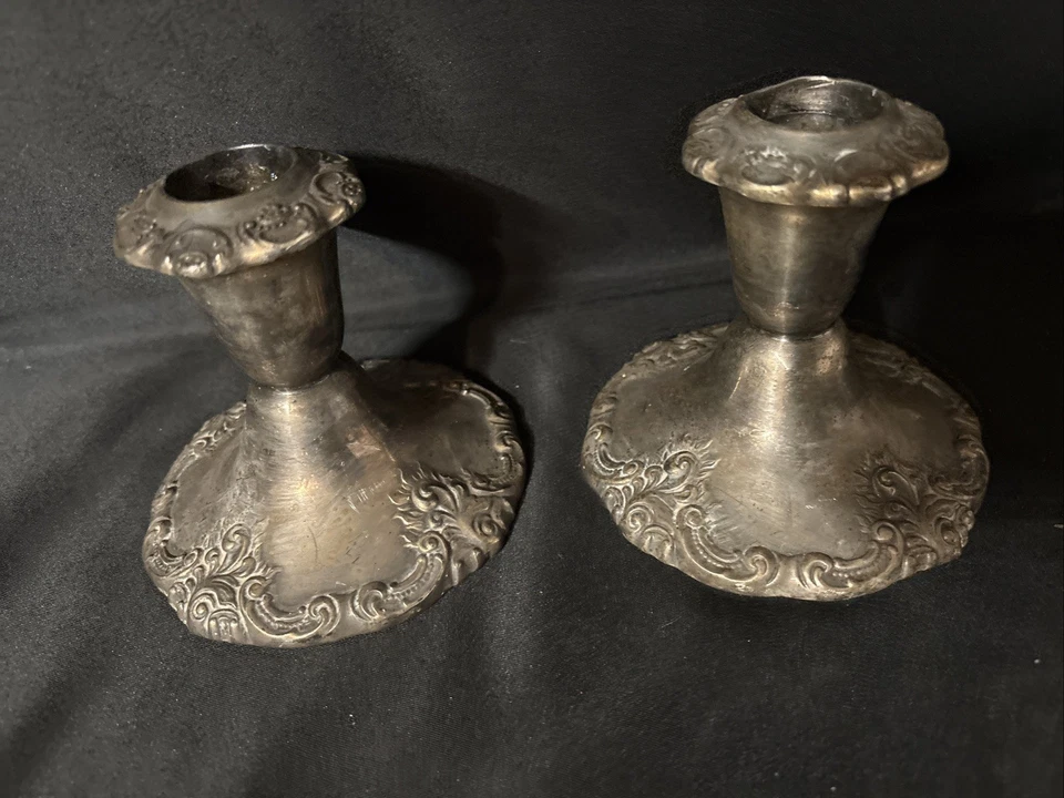 Candlesticks Baroque by Wallace 750 Pair of Silver Plate Weighted 750 Vintage - Image 1 of 2