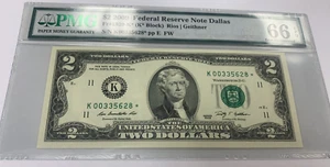 2009 $2 FRN *Star Note* PMG 66 EPQ Fr 1939K* (K* Block) Lower Serial Number - Picture 1 of 6