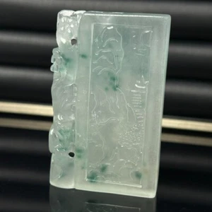 Certified Nature ice Green&White Jade Jadeite Carved landscape Pendant&Necklaces - Picture 1 of 12