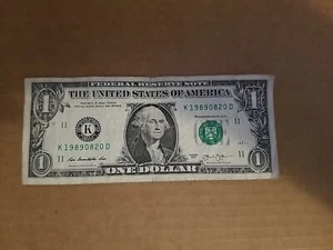 ONE DOLLAR FANCY BIRTHDAY/ANNIVERSARY NOTE Aug. 20 1989 K 19890820 - Picture 1 of 10