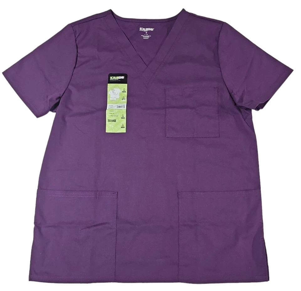 Scrubstar Unisex Solid V-Neck Purple (eggplant) Scrub Top Size Small