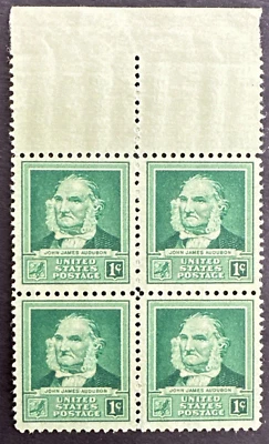US 1940 Scott # 874 Block of 4 American Scientist John James Audubon - MNH OG - Image 1 of 2