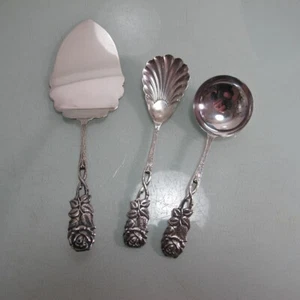 Elevador de tartas + cuchara de azúcar + cuchara de crema Hildesheimer Rose años 90 plateado (005) - Imagen 1 de 3