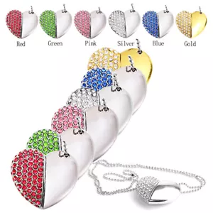 32GB 64GB USB 2.0 Flash Drive Crystal Heart Shape Stick Pendant USB Memory Stick - Picture 1 of 24