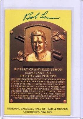 Bob Lemon signed Hall of Fame Yellow autographed plaque (D. 2000) Indians - Image 1 of 2