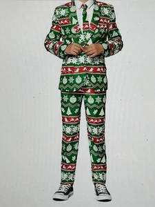 Suitmeister Boys' Green Nordic Christmas 3-Pc Suit, Size Small (4-6) NEW - Picture 1 of 16
