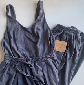 LISTICLE Overalls S COTTON KNIT Open Back Jumpsuit Elastic Straps Pockets NWT - Picture 1 of 6
