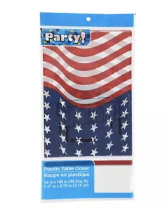 Plastic Tablecloth Tablecover Patriotic American Flag Party 54x108 - Picture 1 of 1