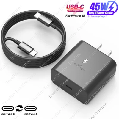 Dual Type USB C 45W Super Fast Charger Block Cable For iPhone 15 Pro Max Samsung - Image 1 of 4
