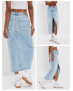 American Eagle Low Rise Denim Maxi Jeansrock AE verträumt fallend weicher Schlitz 12/31 - Bild 1 von 6