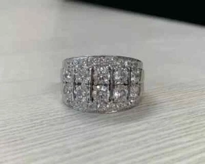 2.50Ct Real Moissanite Cluster Men's Wedding Band Ring 14K White Gold Plated - Picture 1 of 7