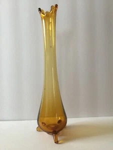LE Smith Vintage MCM glatte geschwungene Glasvase 3-Zehen Fuß Bernstein 12,75" SELTEN - Bild 1 von 6