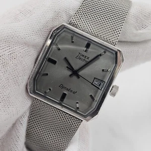 Men's Vintage Wrist Watch TIMEX Dynabeat Date Silver Tone Smokey Crystal - Picture 1 of 11